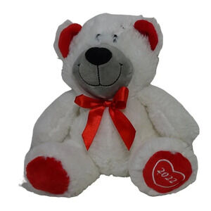 2022 American Greetings Plush White Teddy Bear With Red Bow Valentines Day